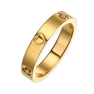 Engagement Stainless Steel Heart Gold Plated Love Crystal Ring Cartier Style